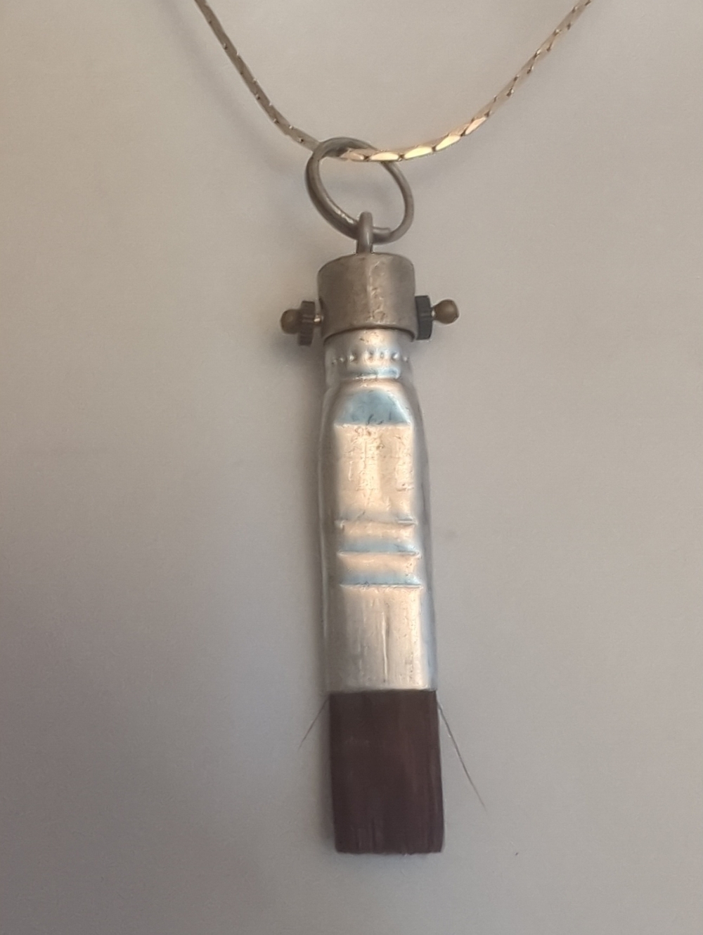 Silver and Brown Paintbrush Painter Artist Pendant Necklace Choker